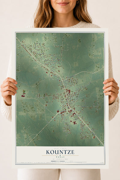 Map of Kountze, Texas, 18 x 24 inch unframed archival matte print