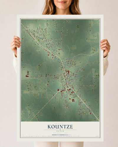 Map of Kountze, Texas, 24 x 36 inch unframed archival matte print