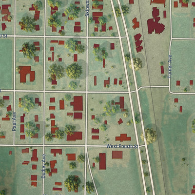 Close-up of the map of Kress, Texas print showing street and building detail