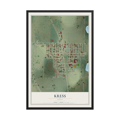 Map of Kress, Texas, 12 x 18 inch print in a black wood frame