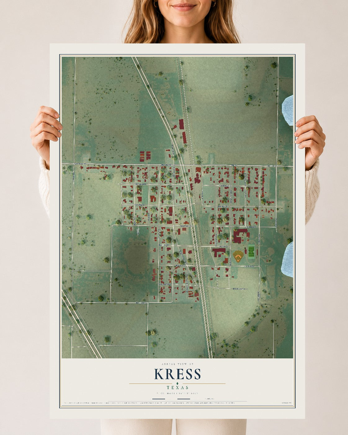 Map of Kress, Texas, 24 x 36 inch unframed archival matte print
