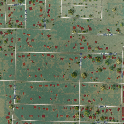 Second close-up of the map of Krugerville, Texas print showing more streets and buildings
