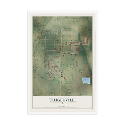 Map of Krugerville, Texas, 12 x 18 inch print in a white wood frame