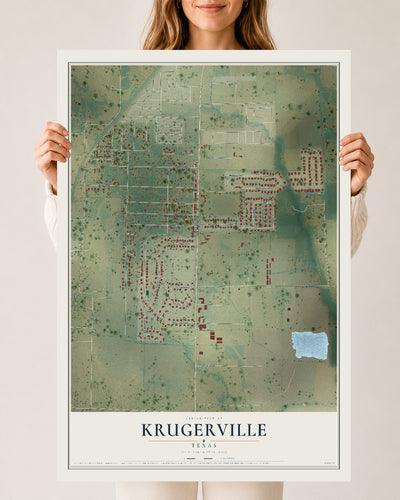 Map of Krugerville, Texas, 24 x 36 inch unframed archival matte print