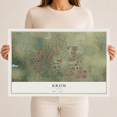 Map of Krum, Texas, 12 x 18 inch unframed archival matte print