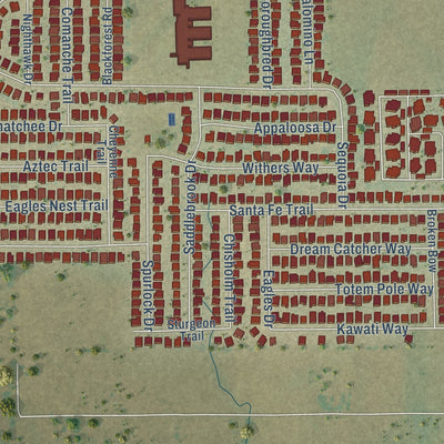 Close-up of the map of Krum, Texas print showing street and building detail