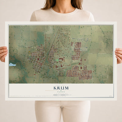 Map of Krum, Texas, 18 x 24 inch unframed archival matte print