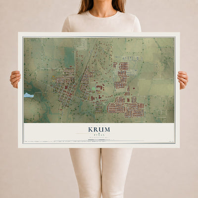 Map of Krum, Texas, 24 x 36 inch unframed archival matte print