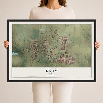 Map of Krum, Texas, 24 x 36 inch print in a black wood frame