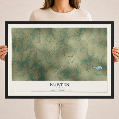 Map of Kurten, Texas, 18 x 24 inch print in a black wood frame