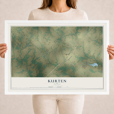 Map of Kurten, Texas, 18 x 24 inch print in a white wood frame