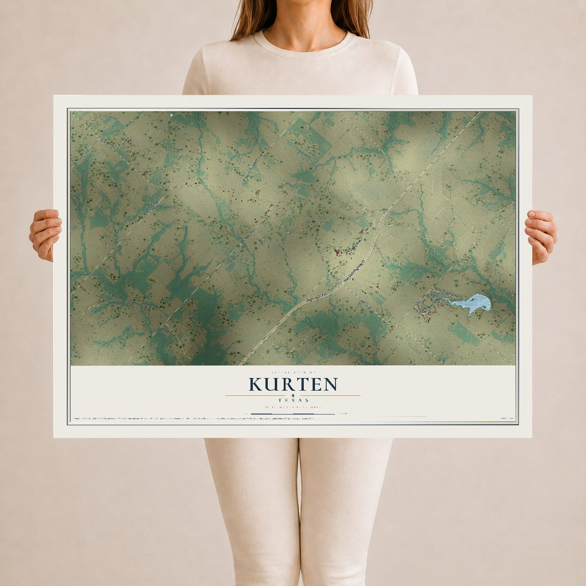 Map of Kurten, Texas, 24 x 36 inch unframed archival matte print