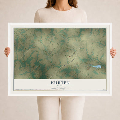 Map of Kurten, Texas, 24 x 36 inch print in a white wood frame