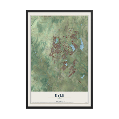 Map of Kyle, Texas, 12 x 18 inch print in a black wood frame
