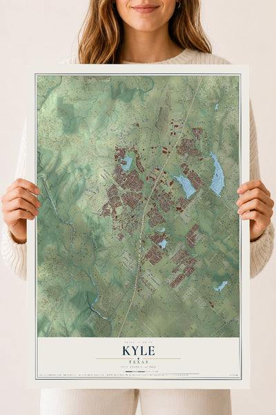 Map of Kyle, Texas, 18 x 24 inch unframed archival matte print
