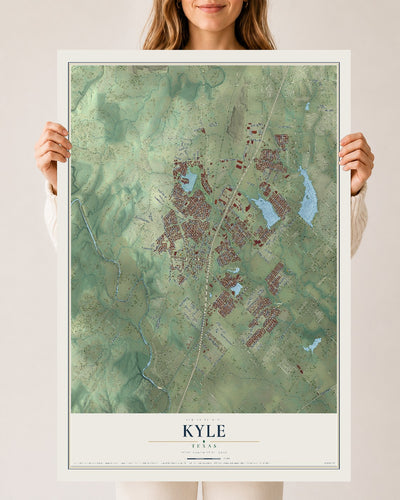 Map of Kyle, Texas, 24 x 36 inch unframed archival matte print