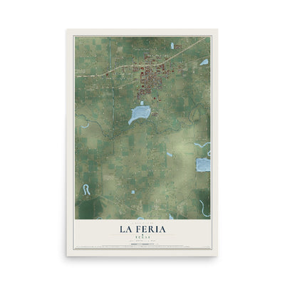 Map of La Feria, Texas, 12 x 18 inch unframed archival matte print