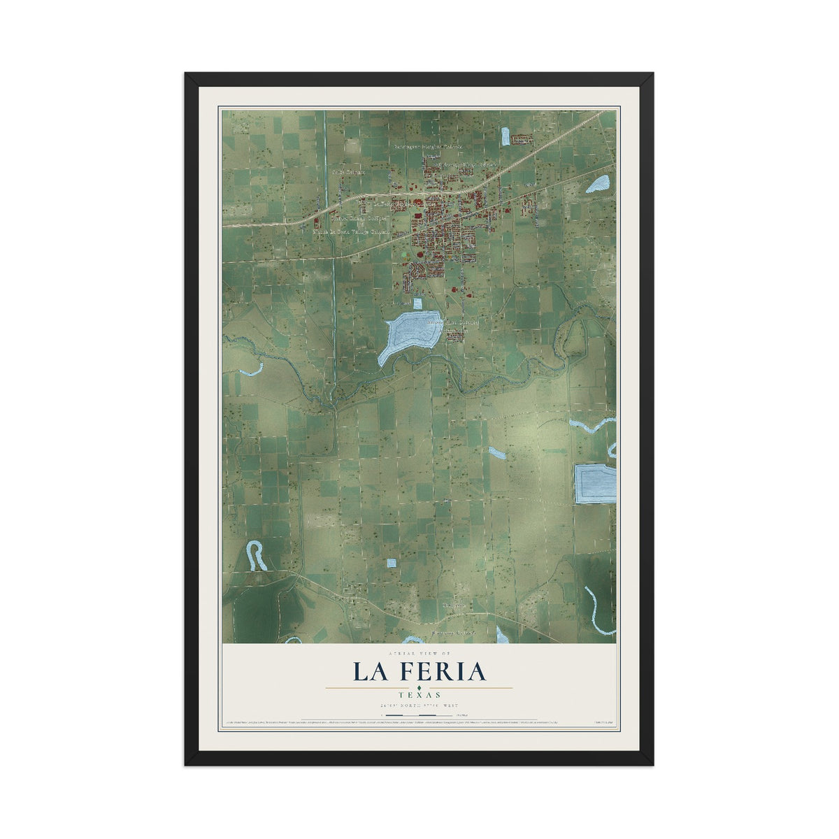Map of La Feria, Texas, 12 x 18 inch print in a black wood frame