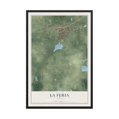 Map of La Feria, Texas, 12 x 18 inch print in a black wood frame