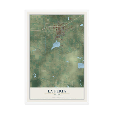 Map of La Feria, Texas, 12 x 18 inch print in a white wood frame