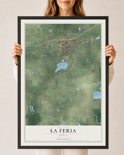 Map of La Feria, Texas, 24 x 36 inch print in a black wood frame