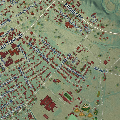 Close-up of the map of La Grange, Texas print showing street and building detail
