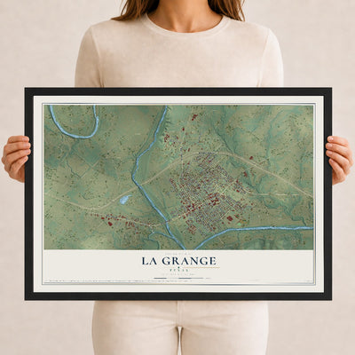 Map of La Grange, Texas, 12 x 18 inch print in a black wood frame