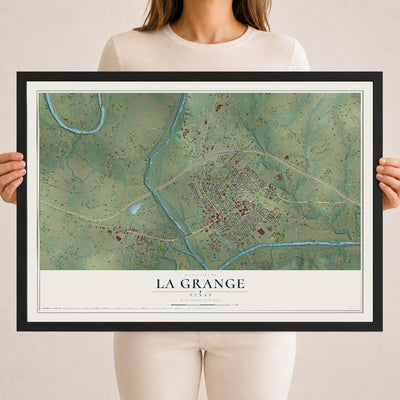 Map of La Grange, Texas, 18 x 24 inch print in a black wood frame