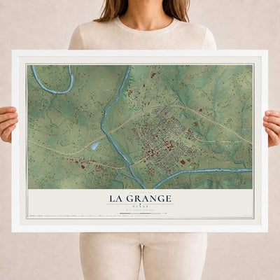 Map of La Grange, Texas, 18 x 24 inch print in a white wood frame