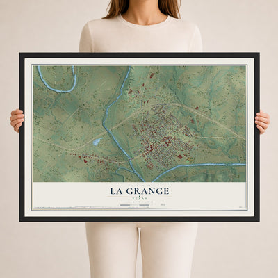 Map of La Grange, Texas, 24 x 36 inch print in a black wood frame