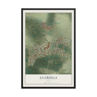 Map of La Grulla, Texas, 12 x 18 inch print in a black wood frame