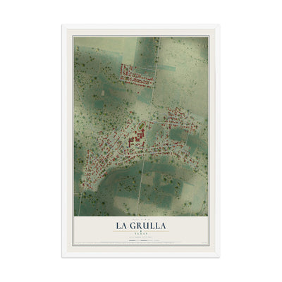 Map of La Grulla, Texas, 12 x 18 inch print in a white wood frame
