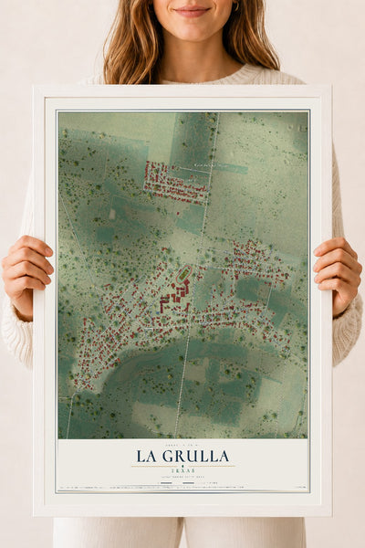 Map of La Grulla, Texas, 18 x 24 inch print in a white wood frame