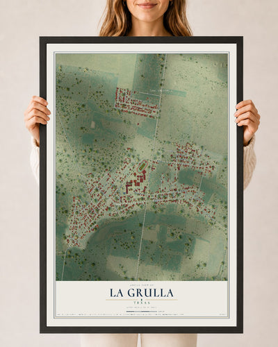 Map of La Grulla, Texas, 24 x 36 inch print in a black wood frame
