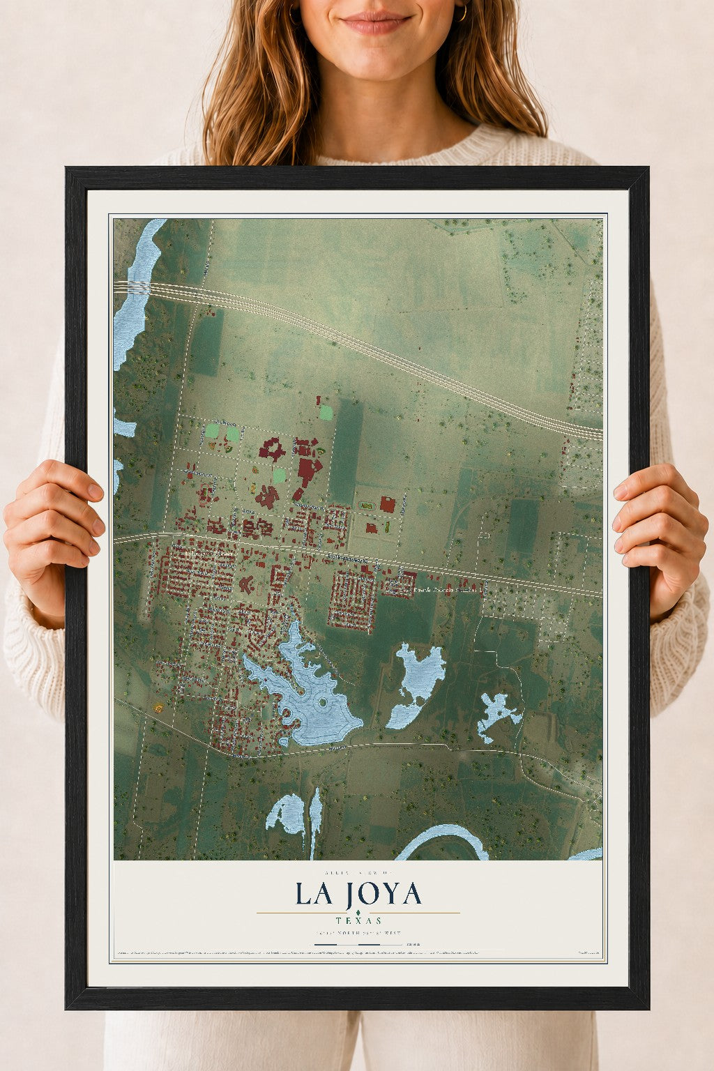 Map of La Joya, Texas, 18 x 24 inch print in a black wood frame