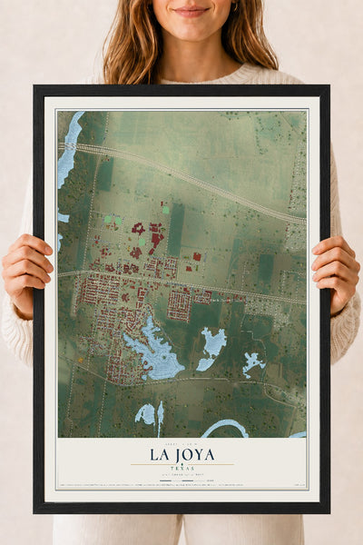 Map of La Joya, Texas, 18 x 24 inch print in a black wood frame