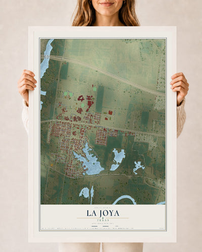 Map of La Joya, Texas, 24 x 36 inch print in a white wood frame