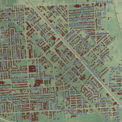 Close-up of the map of La Marque, Texas print showing street and building detail