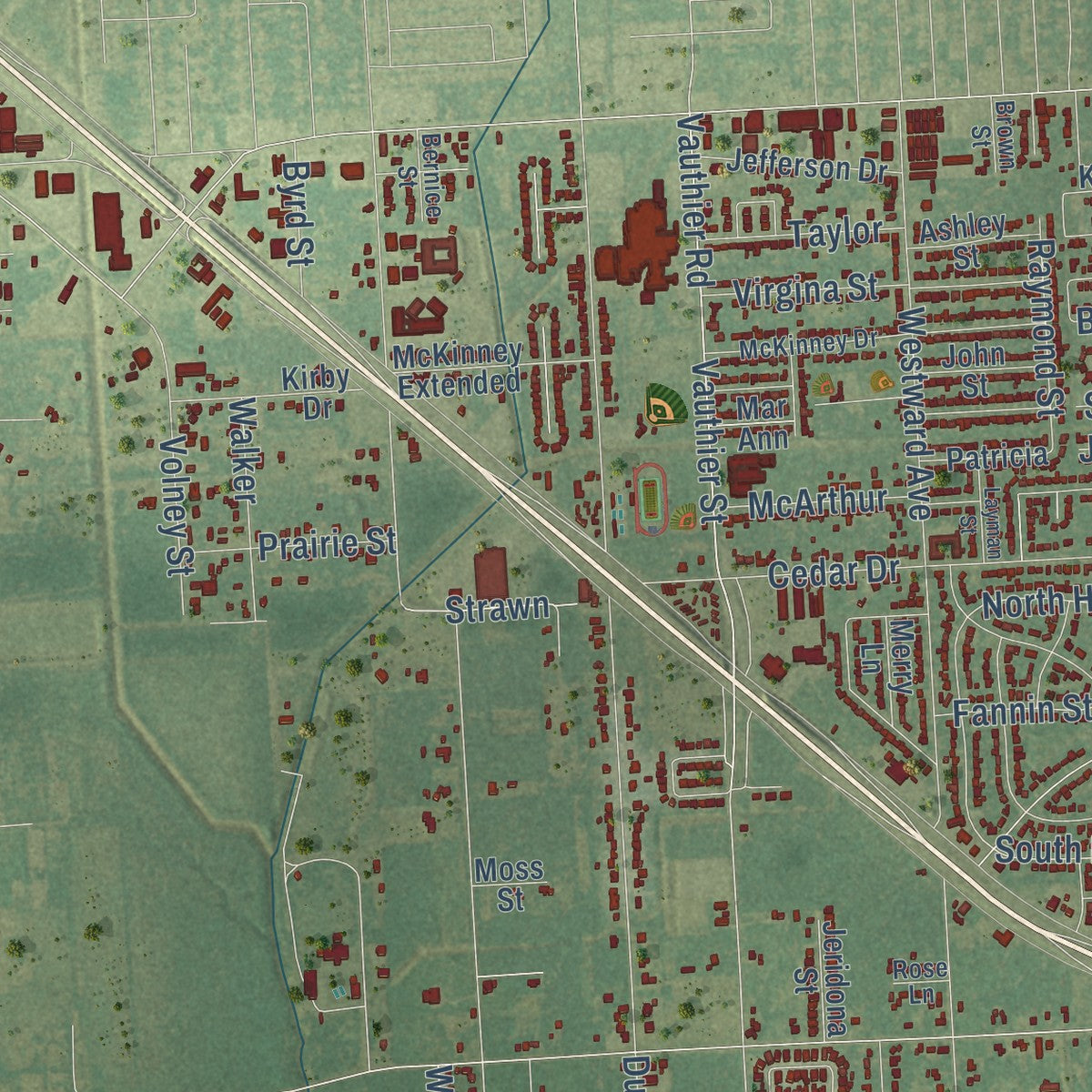 Second close-up of the map of La Marque, Texas print showing more streets and buildings