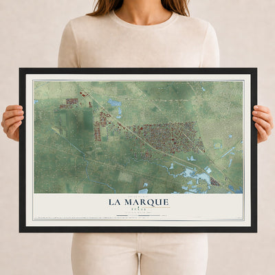 Map of La Marque, Texas, 12 x 18 inch print in a black wood frame