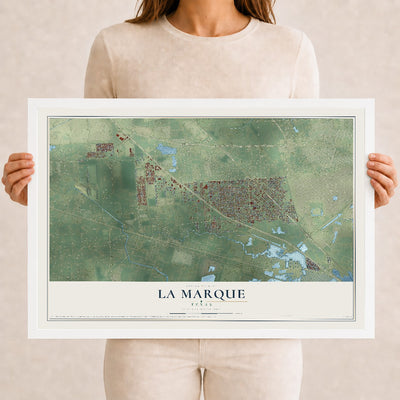 Map of La Marque, Texas, 12 x 18 inch print in a white wood frame
