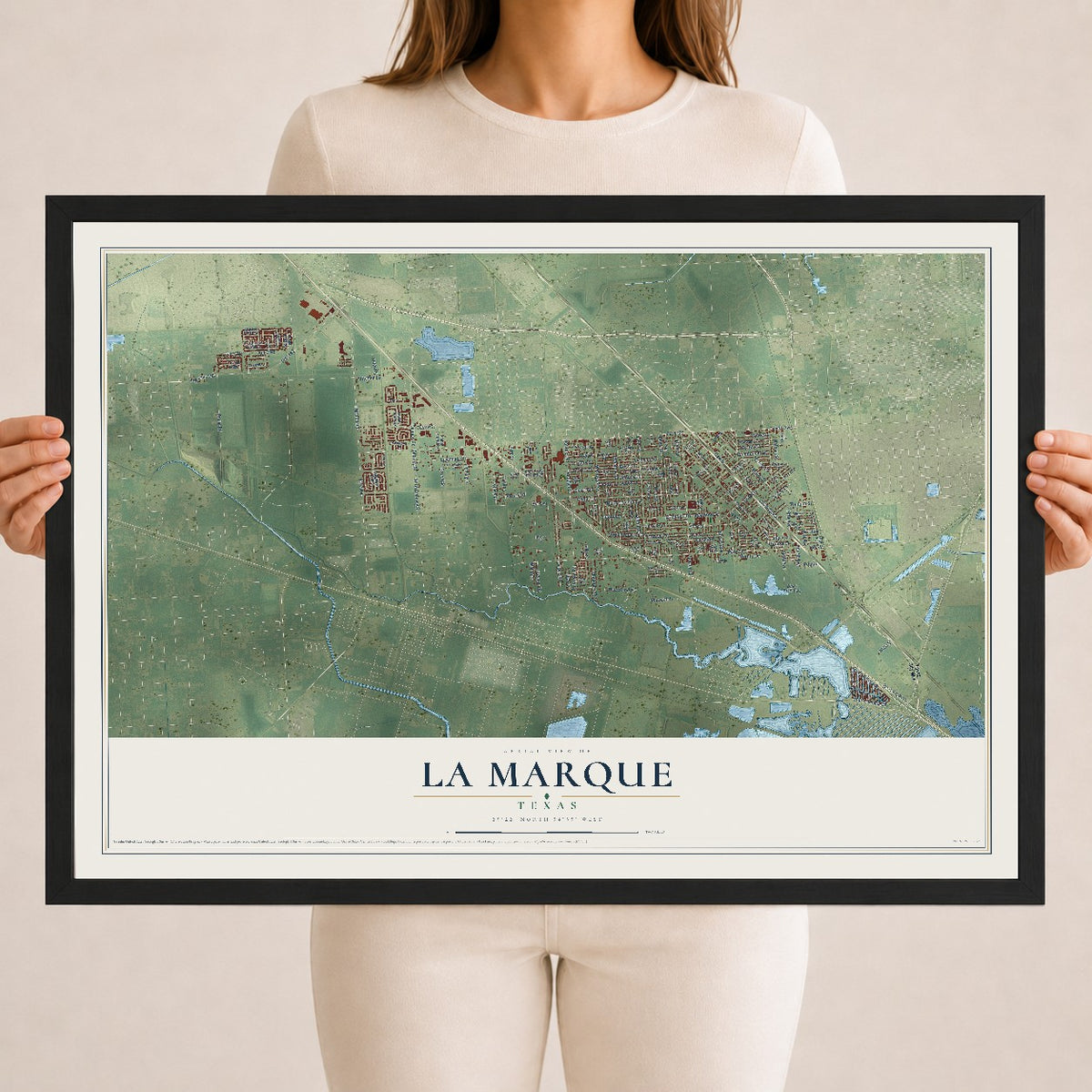 Map of La Marque, Texas, 18 x 24 inch print in a black wood frame