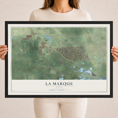 Map of La Marque, Texas, 18 x 24 inch print in a black wood frame
