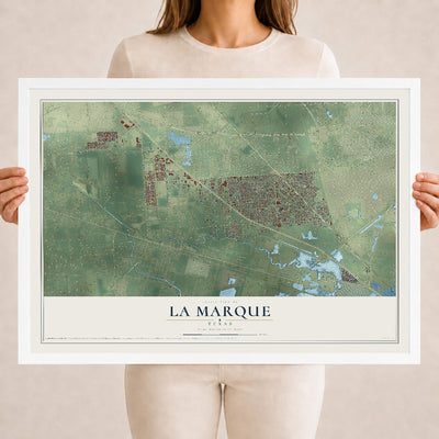 Map of La Marque, Texas, 18 x 24 inch print in a white wood frame