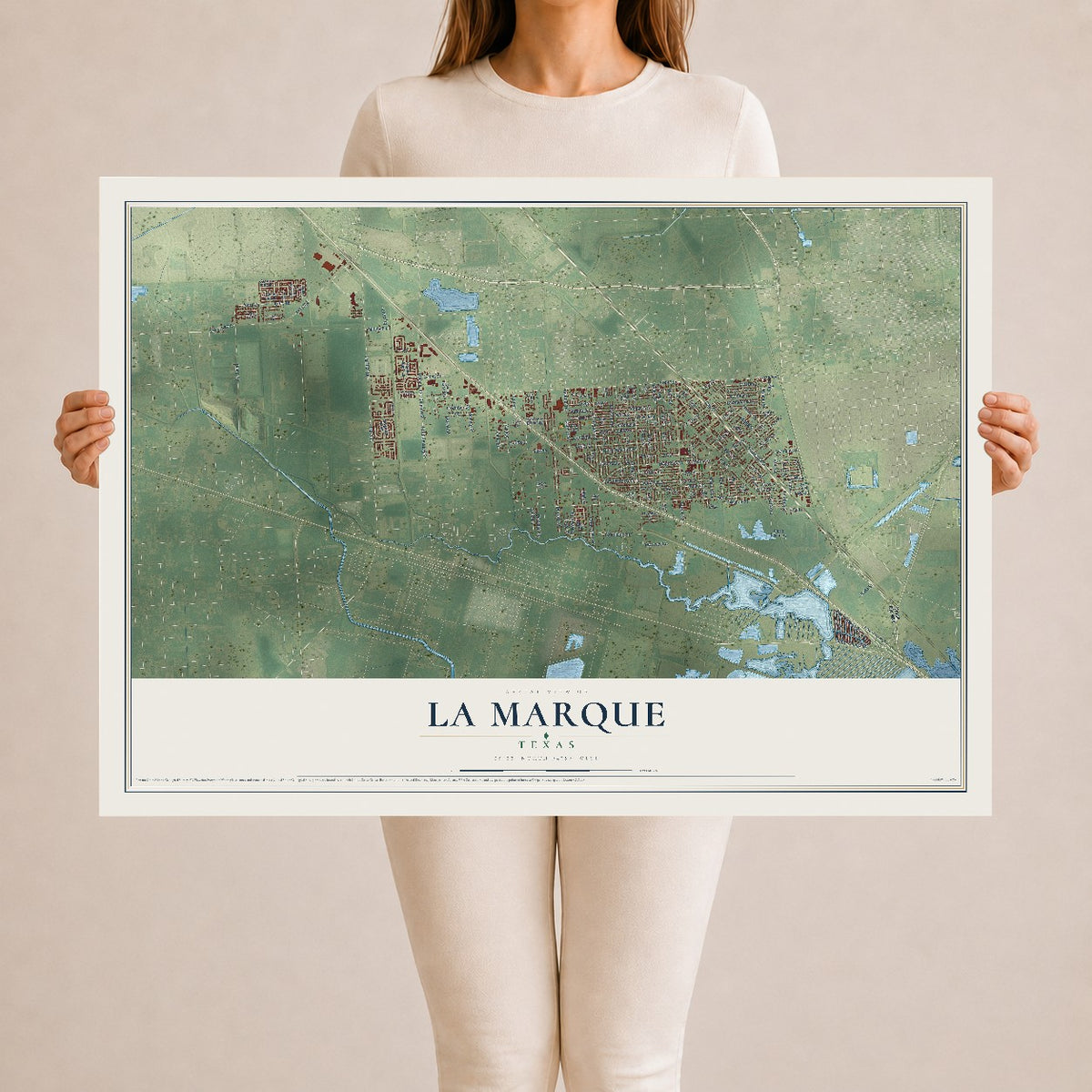 Map of La Marque, Texas, 24 x 36 inch unframed archival matte print