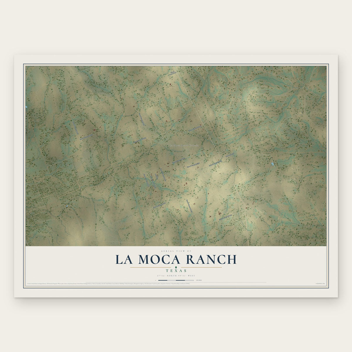 La Moca Ranch, Texas map print, the full design