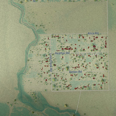 Close-up of the map of La Paloma-Lost Creek, Texas print showing street and building detail