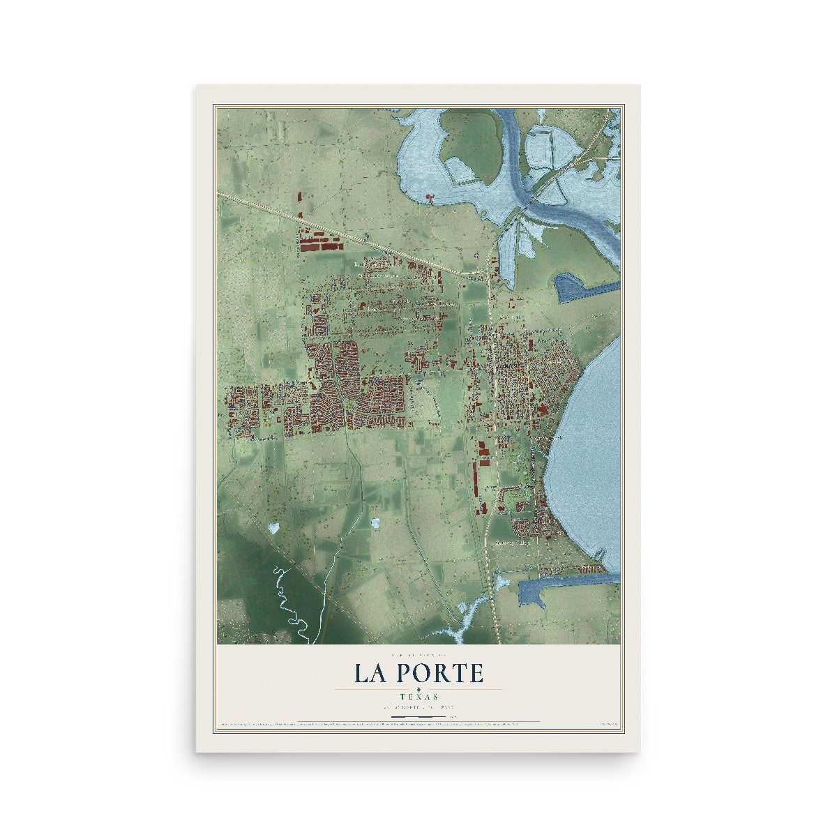 Map of La Porte, Texas, 12 x 18 inch unframed archival matte print