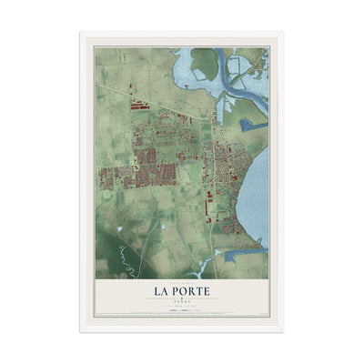 Map of La Porte, Texas, 12 x 18 inch print in a white wood frame