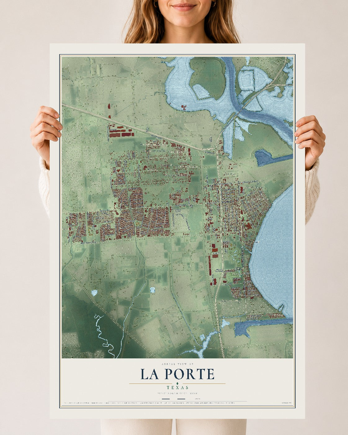 Map of La Porte, Texas, 24 x 36 inch unframed archival matte print